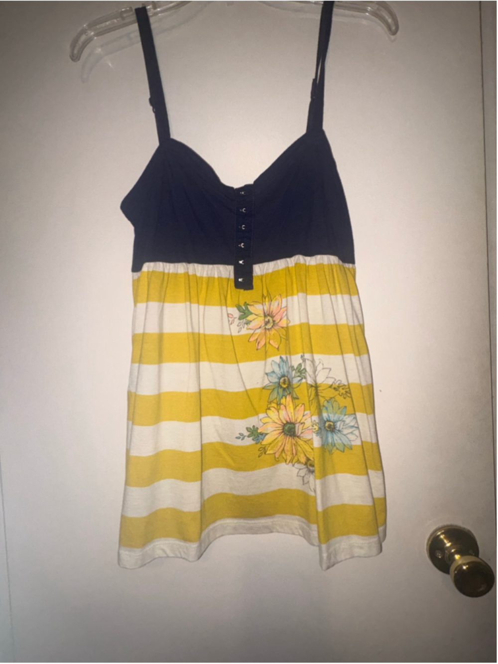 Women's Rewind Tank Top XL Yellow Blue Striped Floral
